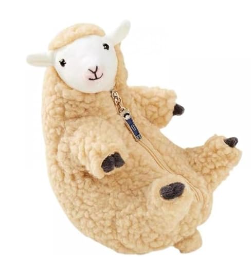 Pequeña oveja educativa de lana afeitada de 25 cm de cordero Kawaii con ropa extraíble, pequeño 25 cm (beige, talla única)