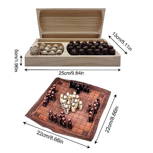 Piezas de ajedrez vikingo, juego de guerra de tablero de ajedrez estilo vikingo, juegos de estrategia de tablero de ajedrez de madera, juguetes de aprendizaje Juego de piezas de ajedrez juego de estra