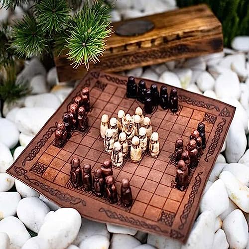 Piezas de ajedrez vikingo, juego de guerra de tablero de ajedrez estilo vikingo, juegos de estrategia de tablero de ajedrez de madera, juguetes de aprendizaje Juego de piezas de ajedrez juego de estra