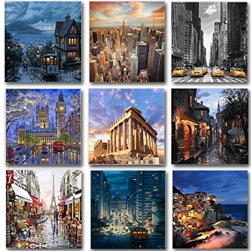Pintura de paisaje de la ciudad por números para adultos Kits de bricolaje pintado a mano sobre lienzo imagen al óleo dibujo para colorear A10 50x65cm