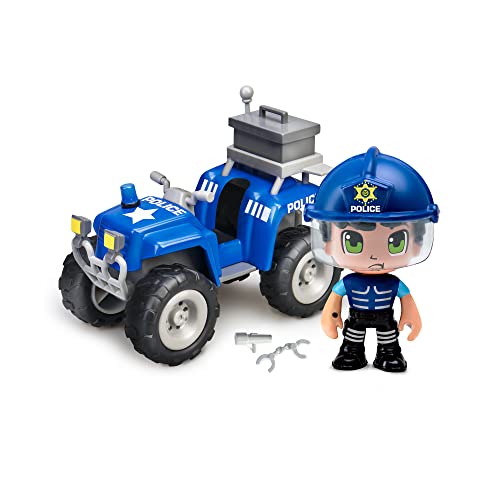Pinypon Action - Pack de Vehículos con quad, coche y moto, y 3 figuras diferentes 2 muñecos policías y un ladrón, Juguete exclusivo, para niños y niñas desde 3 años, Famosa (700015907)
