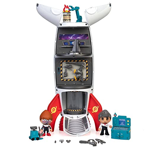 Pinypon Action - Rocket, Cohete espacial de juguete con varias plantas que giran para jugar al espacio, incluye 2 figuras, un alien y un astronauta, y varios accesorios de juego, Famosa (700017343)