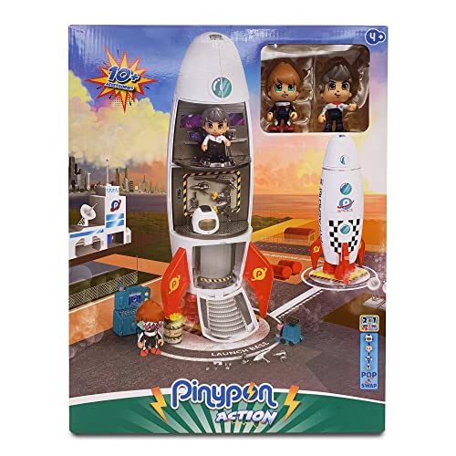 Pinypon Action - Rocket, Cohete espacial de juguete con varias plantas que giran para jugar al espacio, incluye 2 figuras, un alien y un astronauta, y varios accesorios de juego, Famosa (700017343)