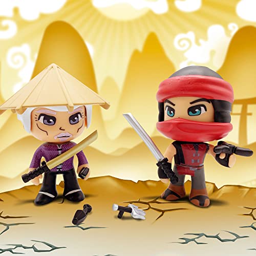 Pinypon Action - The Ninja Sensei & Kohai, 2 figuras de acción ninja, muñeco maestro y aprendiz, con 6 accesorios de juego, juguete para niños y niñas desde 4 años, Famosa (PNC28000)