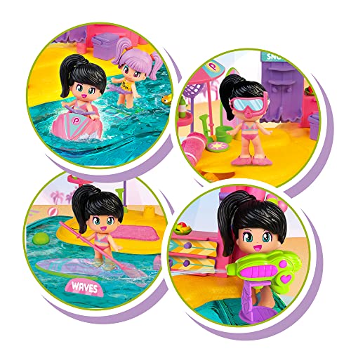 Pinypon - Beach, Playset de juego de playa con accesorios para deporte como surf y animalitos, puede hacer olas, 1 mini muñeca, Juguetes de Verano para Niños desde 4 Años o Más, Famosa (PNY22000)