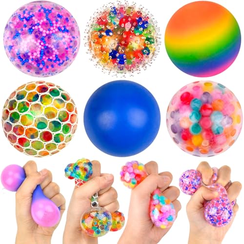 Pipihome Bolas antiestrés para amasar, 6 unidades, con purpurina, coloridas, con perlas de agua, para descompresión, TDAH, ansiedad, autismo, juguetes para niños y adultos (estilo 1)