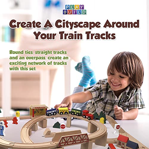 Play Build Set di treni in Legno, Set Completo di treni per Bambini, Set interattivo di gioco e apprendimento, Design Creativo di binari del treno in Legno (80 Piezas)