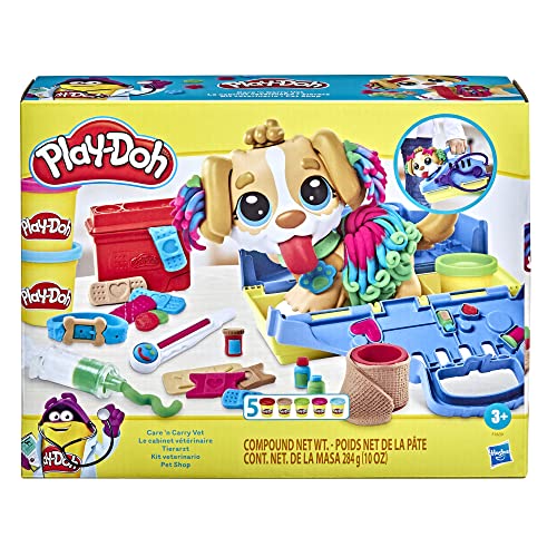 Play-Doh Kit Veterinario - Set con Cachorro de Juguete, transportín, 10 Herramientas, 5 Colores