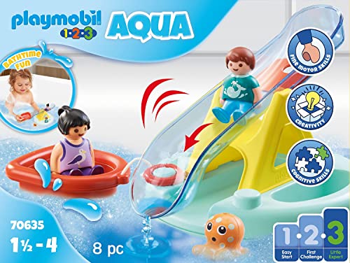 PLAYMOBIL 1,2,3 Aqua 70635 Isla de Baño con Tobogán, Juguete de baño Flotante para niños pequeños, Primer Juguete para niños a Partir de 18 Meses