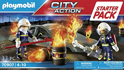 PLAYMOBIL 70907 City Action Starter Pack Simulacro de Incendio, Juguetes para niños a Partir de 4 años, Multicolor