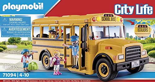PLAYMOBIL City Life 71094 Autobús Escolar US, Autobús de Juguete con luz Intermitente, Juguetes para niños a Partir de 4 años