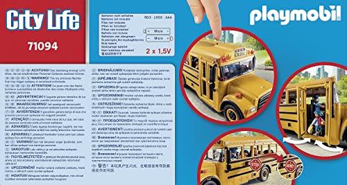 PLAYMOBIL City Life 71094 Autobús Escolar US, Autobús de Juguete con luz Intermitente, Juguetes para niños a Partir de 4 años