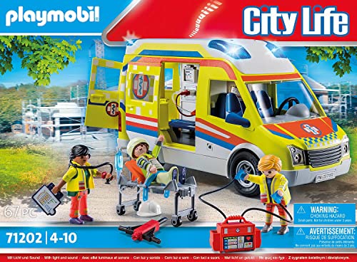 PLAYMOBIL City Life 71202 Ambulancia con luz y Sonido, Juguete para niños a Partir de 4 años