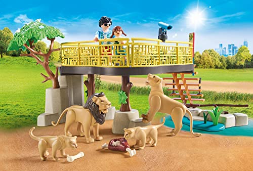 PLAYMOBIL Family Fun 71192 Leones con recinto Exterior, con 4 Leones como Animales de Juguete, Juguetes para niños a Partir de 4 años