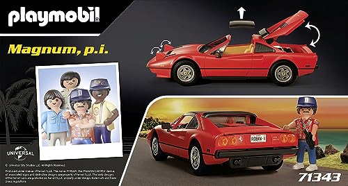 PLAYMOBIL Famous Cars 71343 Magnum, P,I, Ferrari 308 GTS, Supercoche, Pieza de colección para los Aficionados de los Coches, Juguete para coleccionistas y niños/as a Partir de 5 años