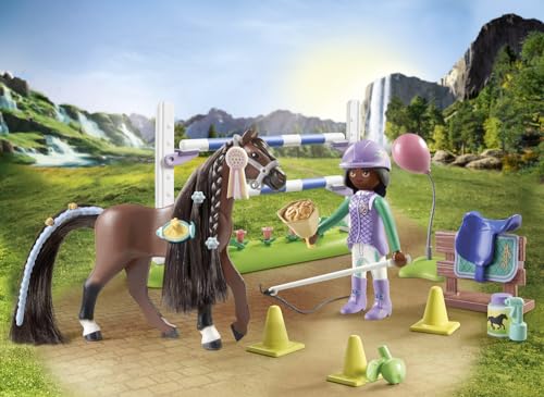PLAYMOBIL Horses of Waterfall 71355 Salto de Caballos con Zoe y Blaze, entrenamiento para el campeonato con recompensas, juegos de rol imaginativos y divertidos, juguetes para niños a partir de 5 años