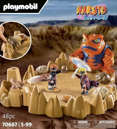 PLAYMOBIL Naruto Shippuden 70667 Naruto vs. Pain, Emocionante Batalla con la Placa Base del cráter y el Sapo Gigante Gamakichi, Juguetes para niños a Partir de 5 años
