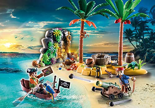 PLAYMOBIL Pirates 70962 Promo Pack Isla del Tesoro Pirata con Esqueleto y cañón de Disparo, Juguete para niños a Partir de 4 años