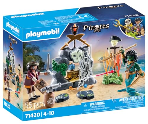 PLAYMOBIL Pirates 71420 Búsqueda del Tesoro, en Busca del cráneo de Cristal, un emocionante Mundo Submarino con un Pirata y un Anguila Morena, Juguetes para niños a Partir de 4 años