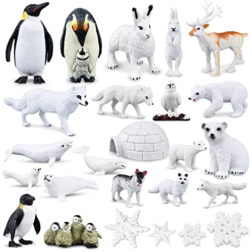 PLULON 25 Piezas Animales Invierno Figuras Juguetes océano mar Animales Figuras plástico pingüino Oso Polar Sello delfín Ciervo Copos Nieve Criatura ártica Figuras para cumpleaños decoración Navidad