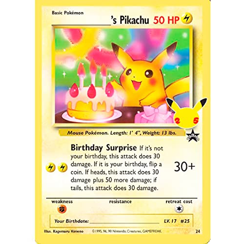 Pokemon Birthday Pikachu 24/025 Promo Holo Celebrations 25 Aniversario, Carta Pokemon Original, Carta Inglesa, Carta Promo Brillante + Card Saver Friki Monkey