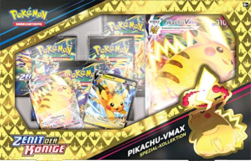 Pokémon -Juego de cartas coleccionables: Colección especial Zenit of Reyes: Pikachu-VMAX (2 cartas promocionales holográficas en relieve, 1 carta promocional de gran tamaño y 5 paquetes de refuerzos)