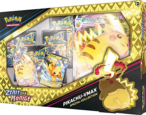 Pokémon -Juego de cartas coleccionables: Colección especial Zenit of Reyes: Pikachu-VMAX (2 cartas promocionales holográficas en relieve, 1 carta promocional de gran tamaño y 5 paquetes de refuerzos)