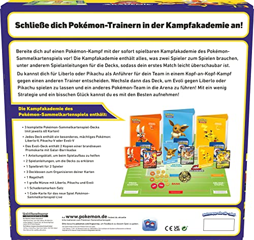 Pokémon- Liberlo-V, Pikachu-V y Evoli-V Academia de Combate, Multicolor (45299)