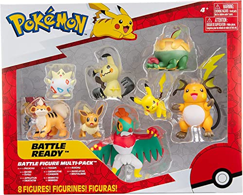 Pokemon Paquete de 8 Figuras de Batalla – Cuenta con Pikachu, Eevee, Appletun, Growlithe, Mimikyu, Togepi, Raichu y Hawlucha de 3 Pulgadas – Detalles auténticos