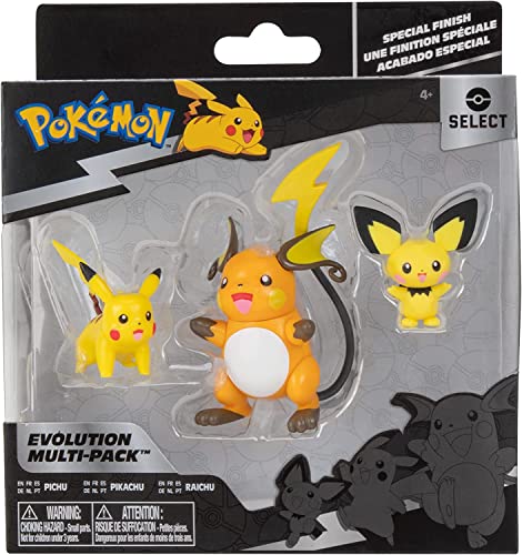 Pokemon PKW2778 Select - Paquete de 3 Figuras de Batalla Pichu y Pikachu y Raichu de 3 Pulgadas, Evolution Multipack-Style 2
