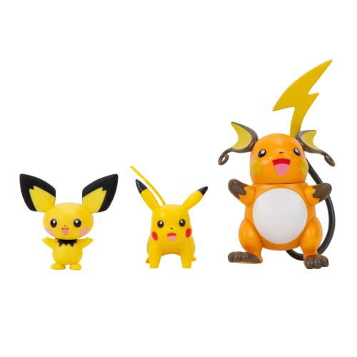 Pokemon PKW2778 Select - Paquete de 3 Figuras de Batalla Pichu y Pikachu y Raichu de 3 Pulgadas, Evolution Multipack-Style 2