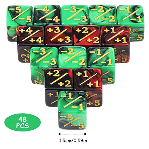 Pomeloone 48 Piezas Contadores de Dados, Dados de Lealtad Dados de Fichas Dados de D6 Cubo con Bolsillos, Compatible con MTG, CCG, Accesorios de Juegos de Cartas (Rojo+Verde)