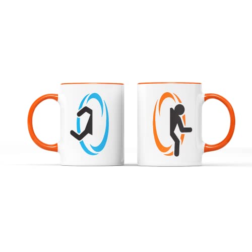 Portal Jump Mug - Novedad Videojuegos Gamer Merchandising Puzzle Platform Fun Nerd Nerd Geek Blue Orange Gift Present Tea Coffee Cup Navidad Cumpleaños (mango naranja)