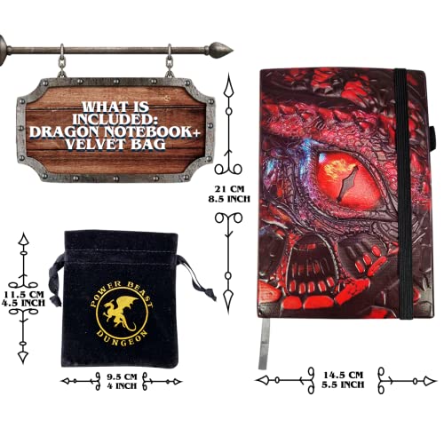Power Beast Dungeon Cuaderno de Dragon + Bolsa para Dados, Libreta, Compendio, Diario, Agenda, Grimorio, Libro de Magia, D&D, Dungeon Master, Dungeons and Dragons, Dragones y Mazmorras, DND.