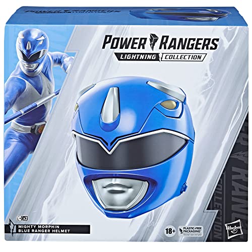 Power Rangers Lightning Collection - Casco de coleccionista premium del Ranger Azul - Tamaño natural - Ideal para exhibición, juegos de rol o cosplay