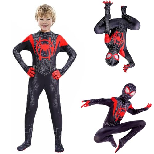 Powmag Disfraz Spiderman Niño, Traje Spiderman Niño, Disfraz Spiderman para niño, Araña Jumpsuit con Máscara Disfraz de Cosplay para Fiesta, Carnaval, Navidad, Cumpleaños Regalo
