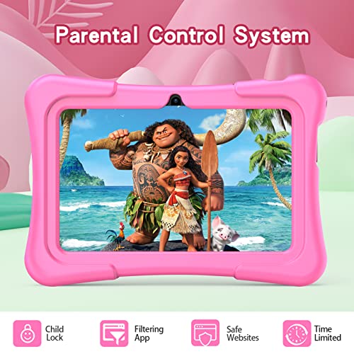 PRITOM Kids Tablet 7 Pulgadas, Android 11, 2GB RAM 32GB ROM, BT, WiFi, cámara Dual, Educativo, Control Parental, Software para niños con Estuche para Tableta para niños, Tipo C, Rosa