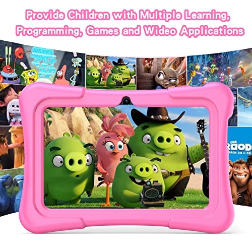 PRITOM Kids Tablet 7 Pulgadas, Android 11, 2GB RAM 32GB ROM, BT, WiFi, cámara Dual, Educativo, Control Parental, Software para niños con Estuche para Tableta para niños, Tipo C, Rosa