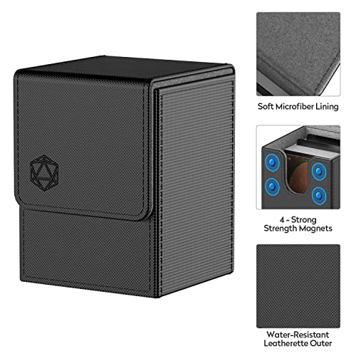 Pulchra Estuche para TCG, Magnetic Flip Box con 2 Divider, Tamaño Grande para Tiene hasta más de 110 cartas, Deck Box - Dado Diseño (Negro)