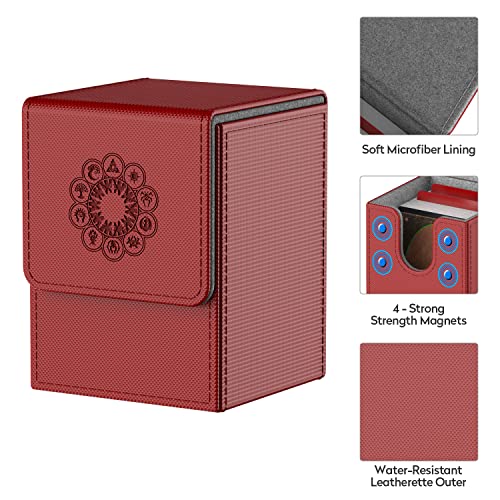 Pulchra Estuche para TCG, Magnetic Flip Box con 2 Divider, Tamaño Grande para Tiene hasta más de 150 cartas, Deck Box - Elemento (Rojo)