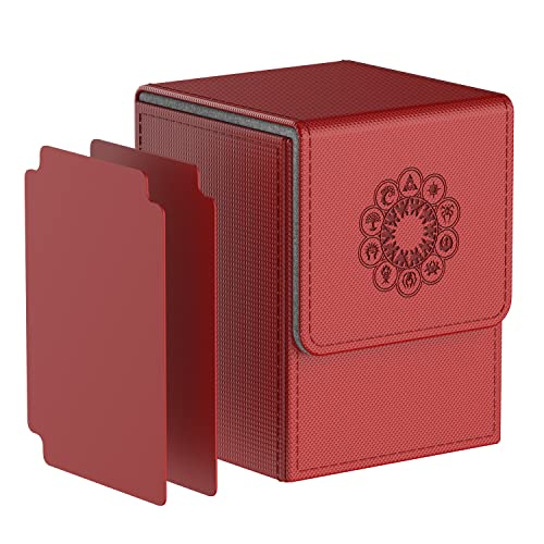 Pulchra Estuche para TCG, Magnetic Flip Box con 2 Divider, Tamaño Grande para Tiene hasta más de 150 cartas, Deck Box - Elemento (Rojo)