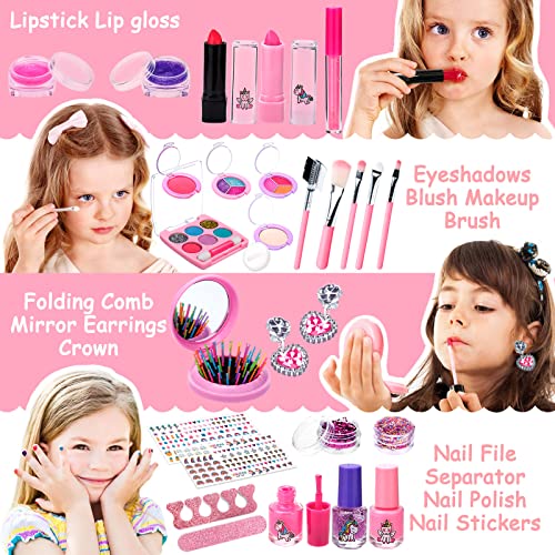 Purpledi Kit de Maquillaje Niñas , 30 Piezas Lavable, Set Maletin, Juegos de Belleza Cosméticos, Regalos No-Tóxicos para Princesas 3 4 5+ Años