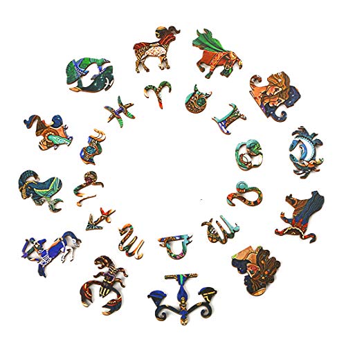 Puzzle de madera KAAYEE Yin y Yang de Kung Fu, juegos de desarrollo intelectual, puzzle de madera con caja de regalo de madera (XL, doce constelaciones)