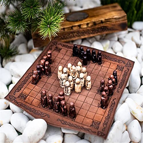 QNQA Juego de ajedrez medieval, juego de ajedrez vikingo, piezas de ajedrez vikingo, juego de ajedrez vikingo Hnefatafl para adultos/niños, tablero de ajedrez, 8.6 x 8.6 pulgadas, marrón
