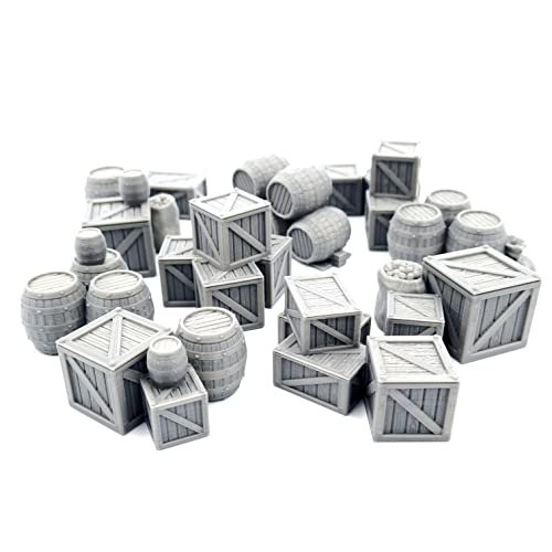 QP3D – Cajas y barriles dispersan terreno – Cofre de madera de fantasía para paisajes de mesa y RPG 28-32 mm miniaturas accesorios de juego de guerra DnD D&D, impreso en 3D y pintable