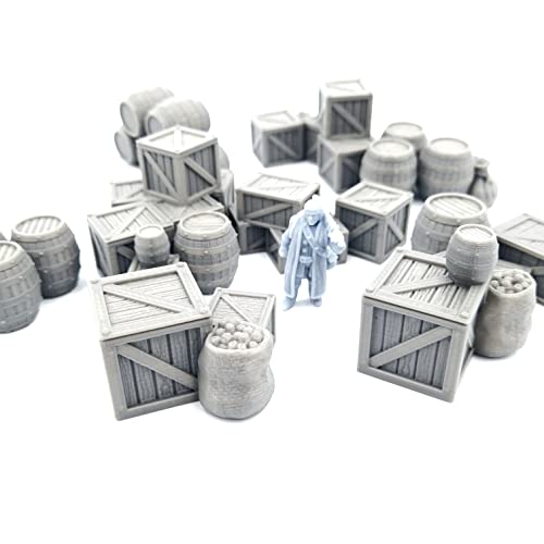 QP3D – Cajas y barriles dispersan terreno – Cofre de madera de fantasía para paisajes de mesa y RPG 28-32 mm miniaturas accesorios de juego de guerra DnD D&D, impreso en 3D y pintable