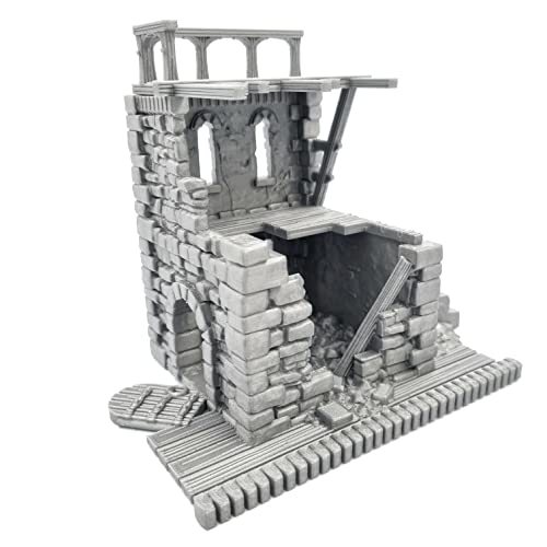 QP3D - Casa medieval en ruinas - Paisaje de terreno de construcción de fantasía para mesa y RPG de 28 a 32 mm, miniaturas de juegos de guerra DnD D&D, impreso en 3D y se puede pintar