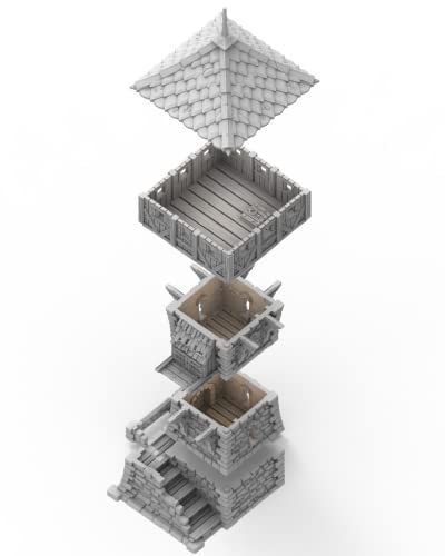 QP3D - Torre de defensa de batalla, paisaje de pared de terreno de construcción arruinada para mesa y RPG miniaturas de 28 a 32 mm, accesorios de juego de guerra DnD D&D, impreso en 3D y pintable
