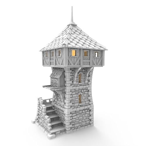 QP3D - Torre de defensa de batalla, paisaje de pared de terreno de construcción arruinada para mesa y RPG miniaturas de 28 a 32 mm, accesorios de juego de guerra DnD D&D, impreso en 3D y pintable