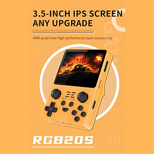 Rambly Consola de juegos portátil Powkiddy RGB20S, 16 G + 128 G, estilo retro, 15.000 juegos, pantalla IPS Full Fit de 3,5 pulgadas (resolución 640 x 480), con módulo WiFi, color amarillo